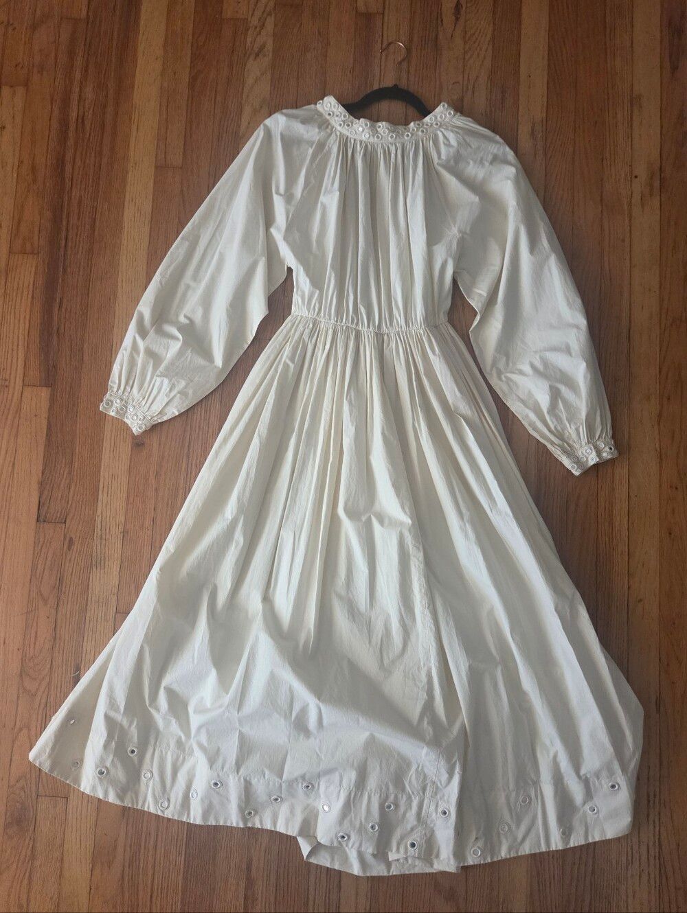 Chan Luu Ivory Cotton Long Dress Mirror Trim Open Back Boho Prairie Size 2